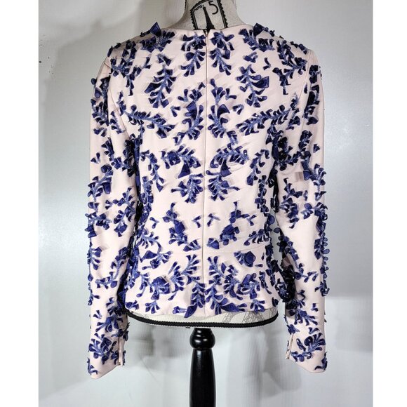 Bibhu Mohapatra Couture 3D Appliqué Floral Top, Blush/Navy, Womens Size 8 - Picture 4 of 8